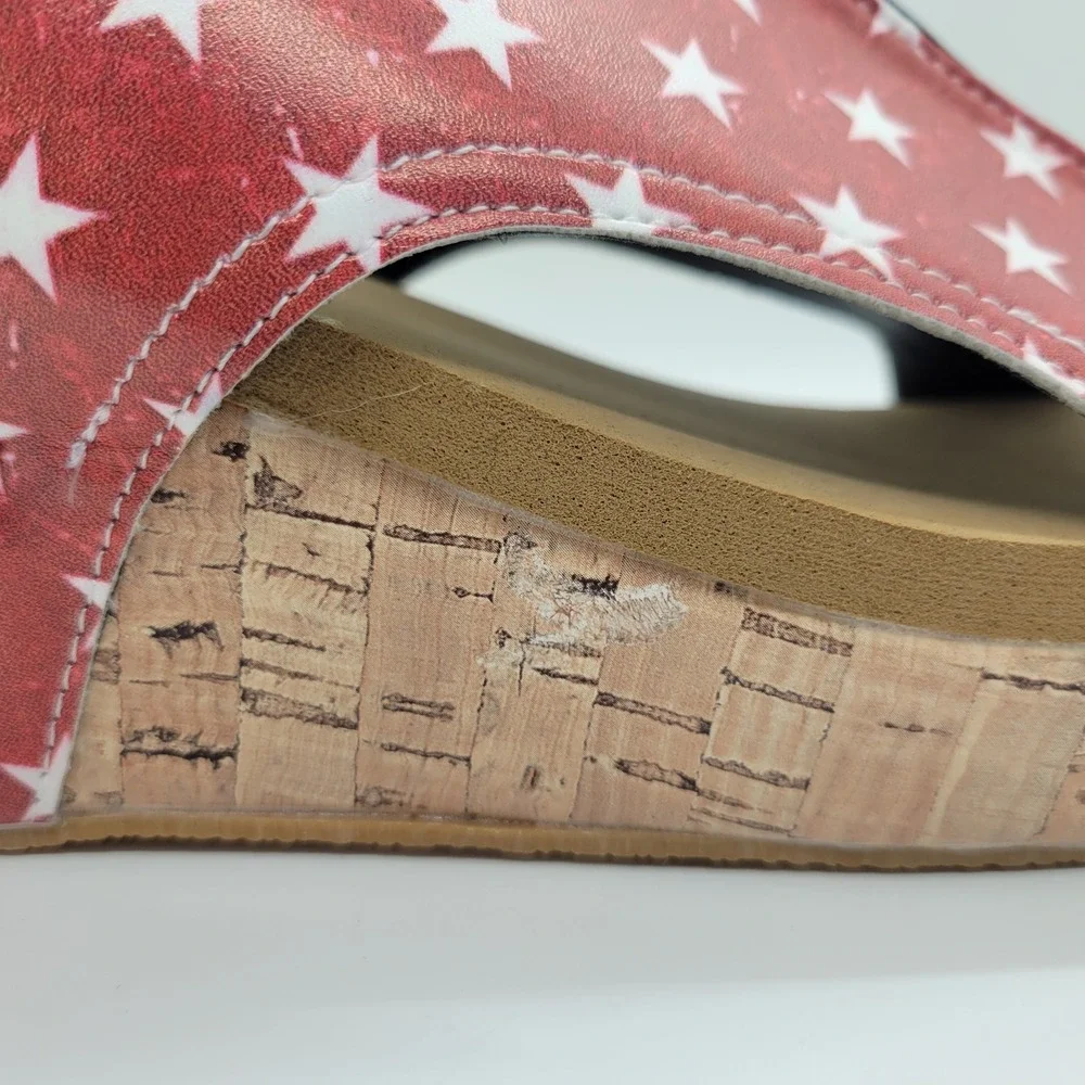 Women's American Flag Wedge Sandals EU 37 US 6 Patriotic Cork Platform Slingback